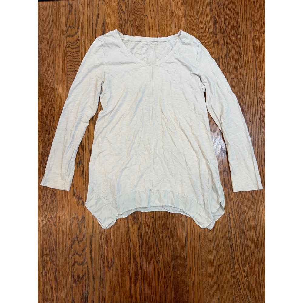 Garnet Hill Cotton Silk Mixed Media Tunic Cream Gray Sharkbite‎ Hem M